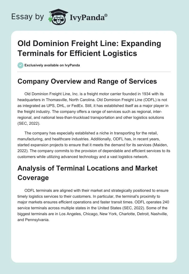Old Dominion Freight Line: Expanding Terminals for Efficient Logistics. Page 1