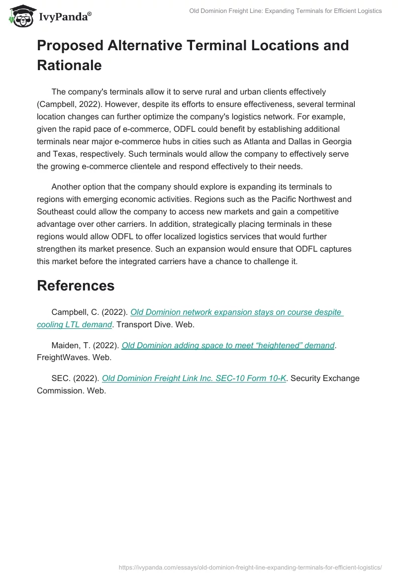Old Dominion Freight Line: Expanding Terminals for Efficient Logistics. Page 2