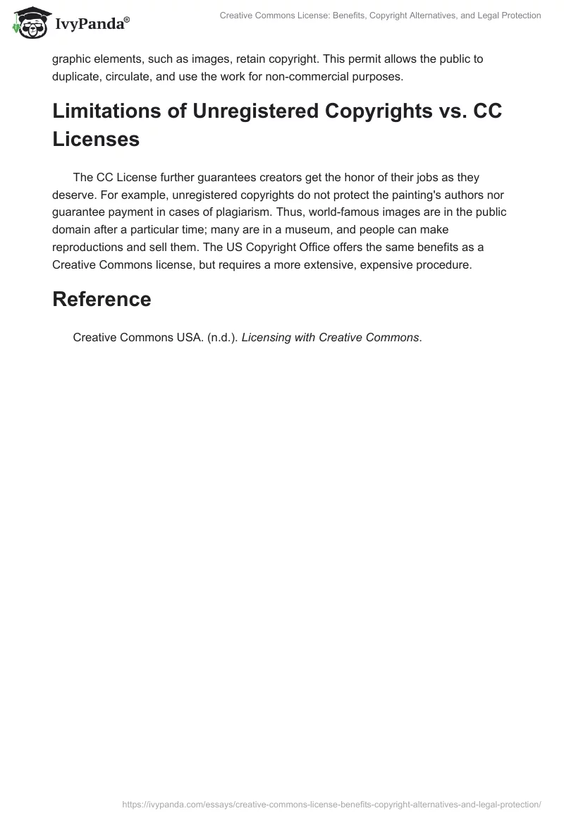 Creative Commons License: Benefits, Copyright Alternatives, and Legal Protection. Page 2