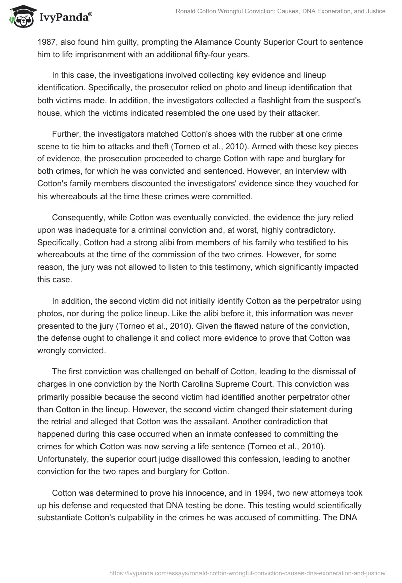 Ronald Cotton Wrongful Conviction: Causes, DNA Exoneration, and Justice. Page 2