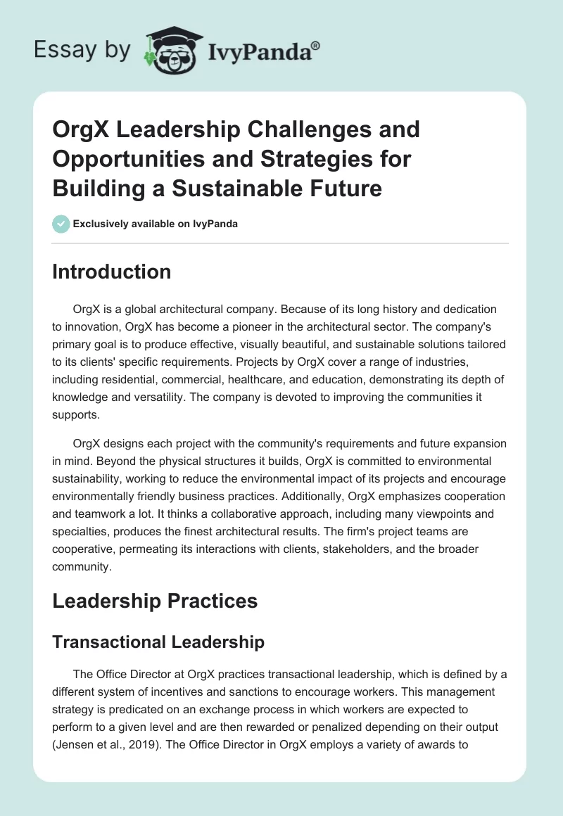 OrgX Leadership Challenges and Opportunities and Strategies for Building a Sustainable Future. Page 1