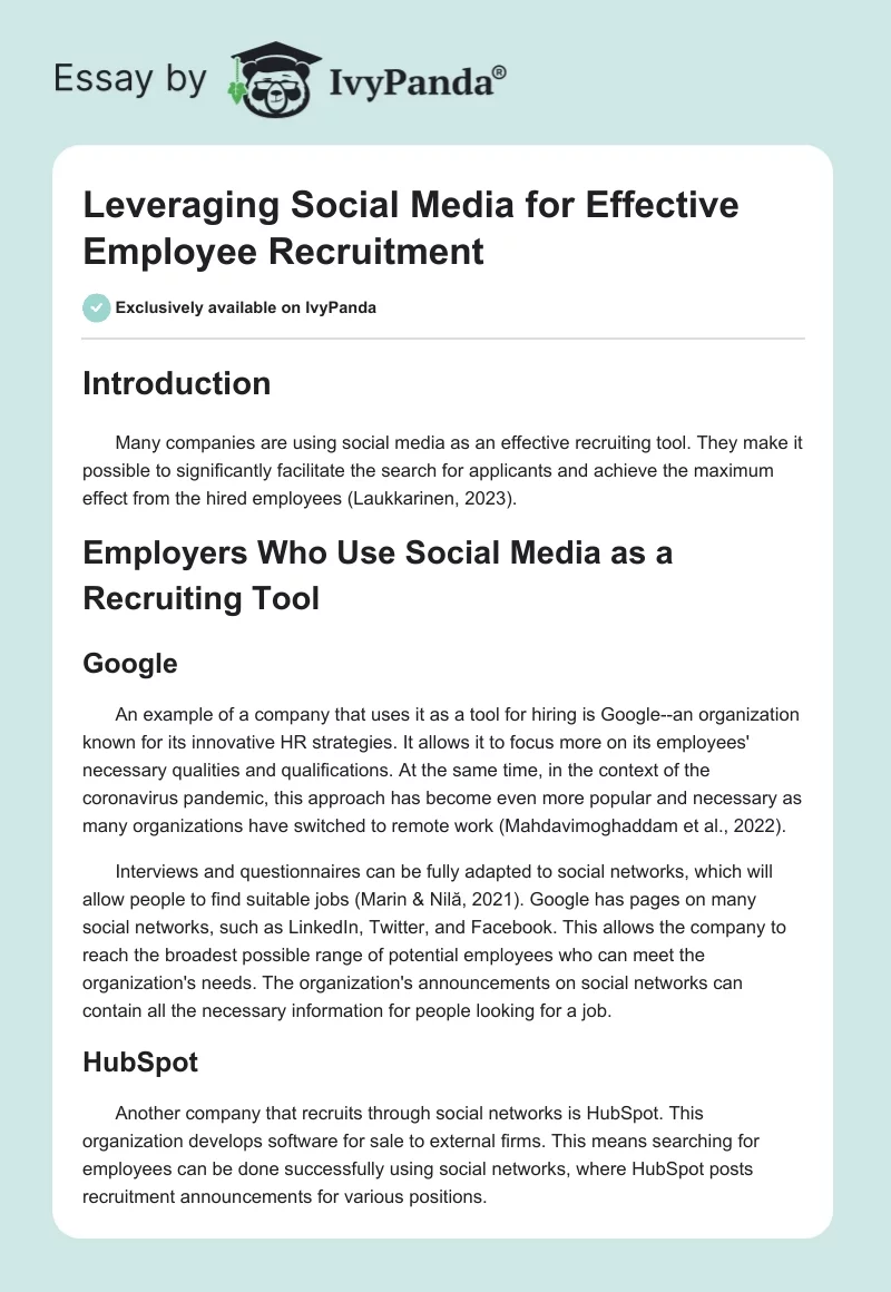 Leveraging Social Media for Effective Employee Recruitment. Page 1