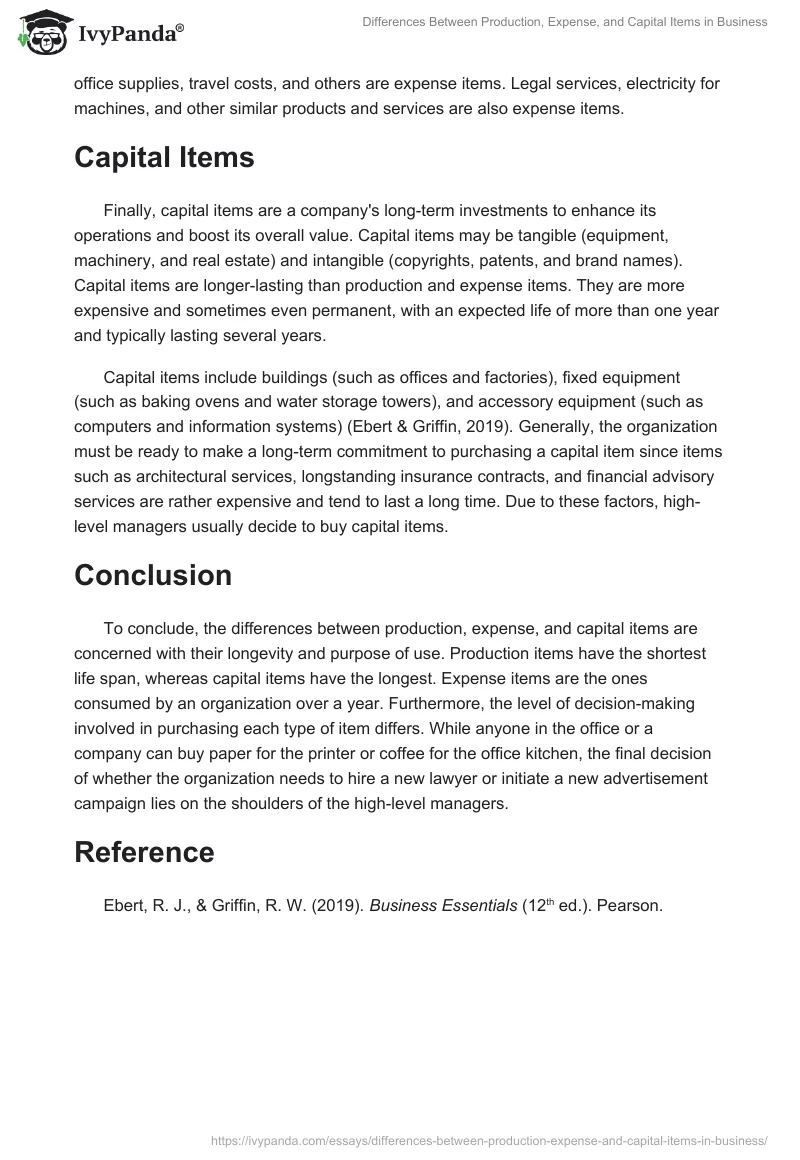 Differences Between Production, Expense, and Capital Items in Business. Page 2