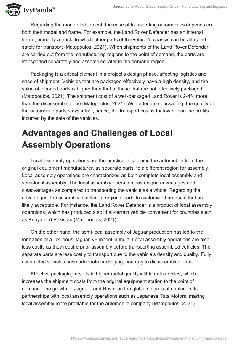 Jaguar Land Rover Global Supply Chain: Manufacturing and Logistics. Page 2
