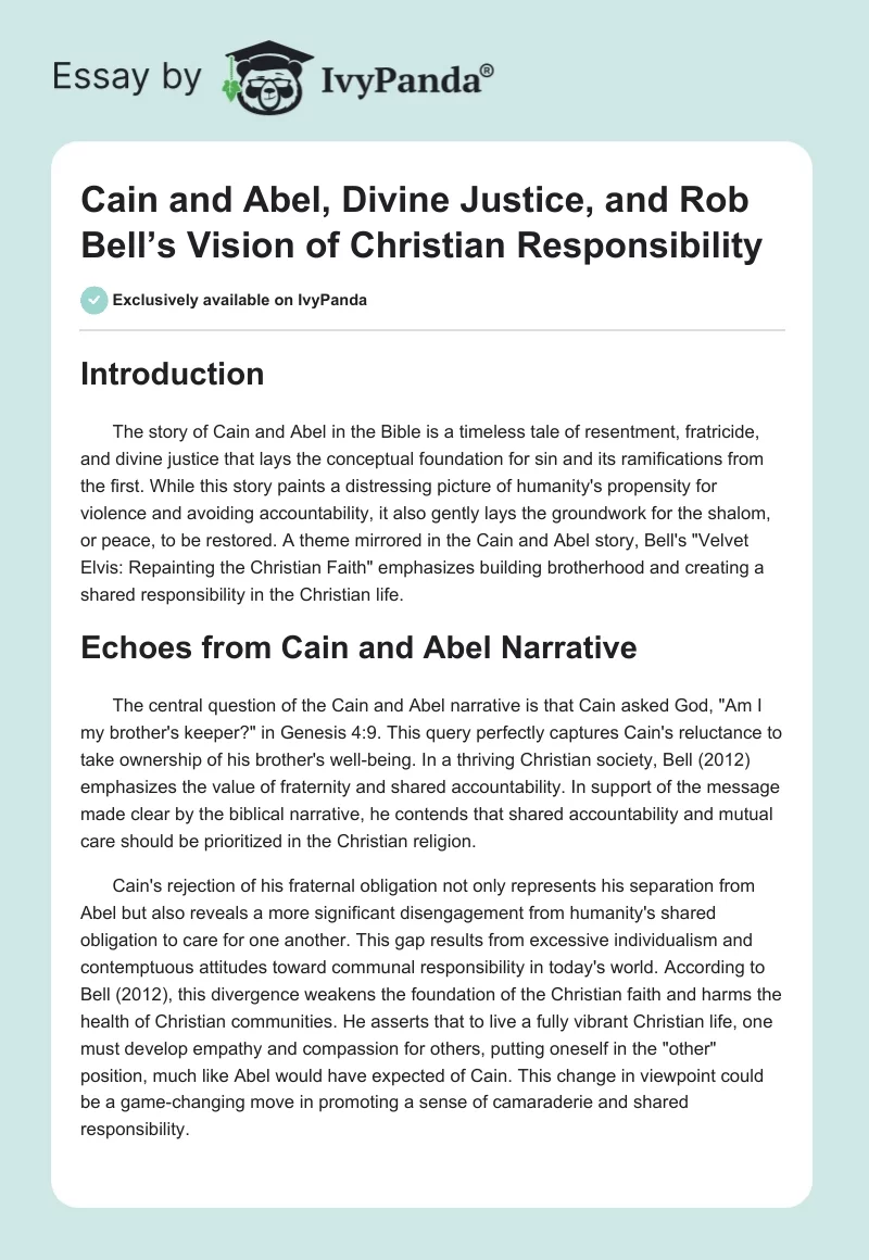 Cain and Abel, Divine Justice, and Rob Bell’s Vision of Christian Responsibility. Page 1