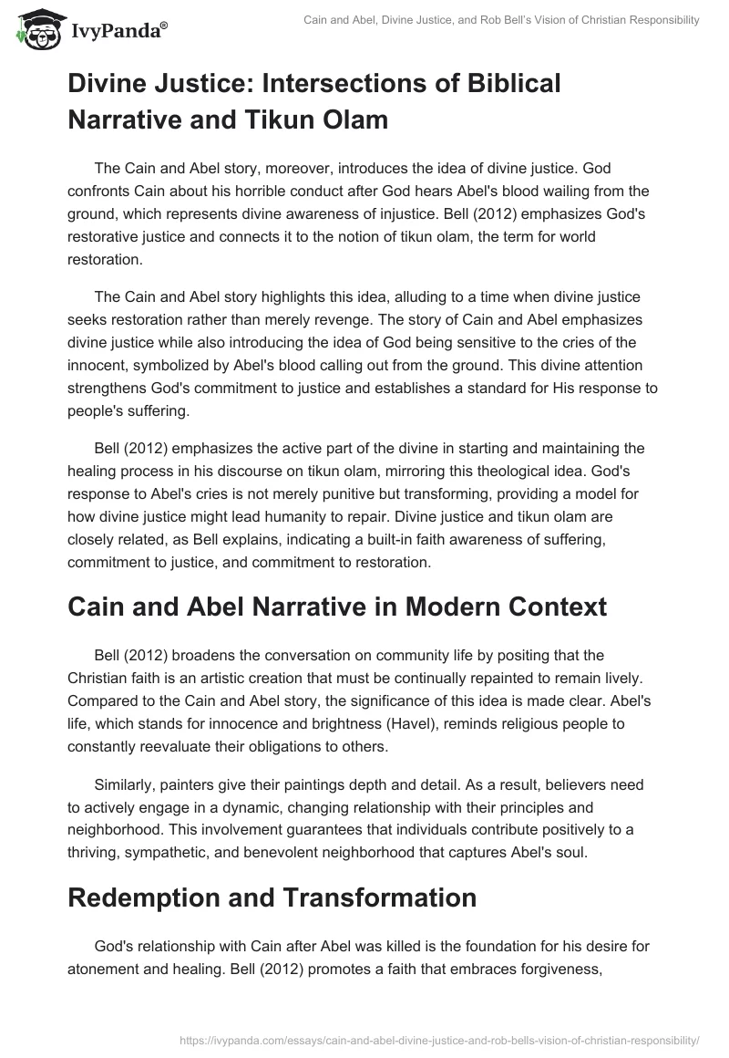 Cain and Abel, Divine Justice, and Rob Bell’s Vision of Christian Responsibility. Page 2