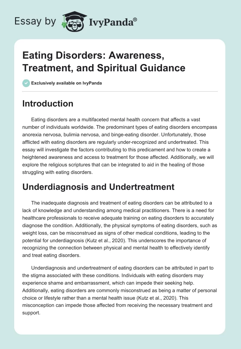 Eating Disorders: Awareness, Treatment, and Spiritual Guidance. Page 1