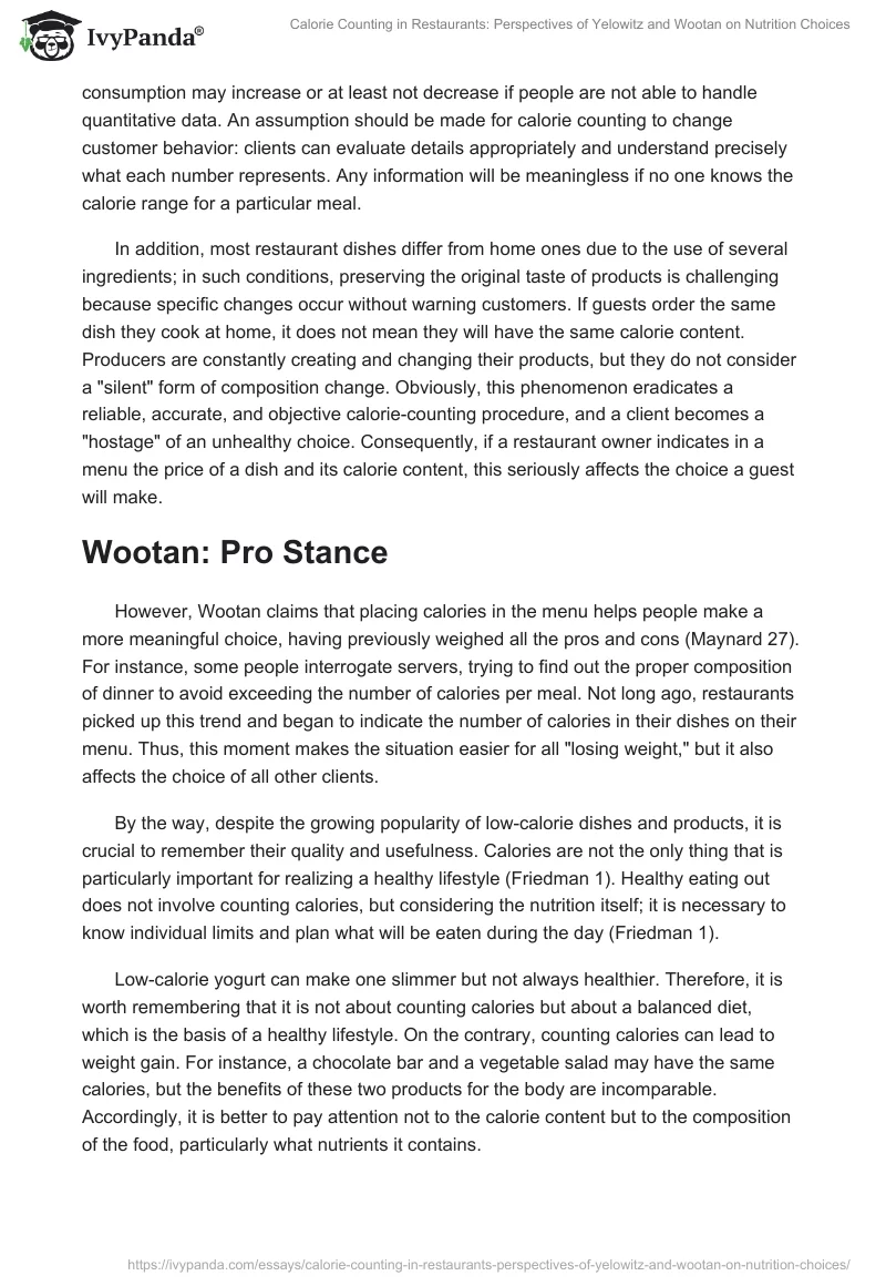 Calorie Counting in Restaurants: Perspectives of Yelowitz and Wootan on Nutrition Choices. Page 2