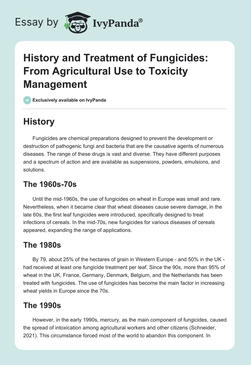 History and Treatment of Fungicides: From Agricultural Use to Toxicity Management. Page 1