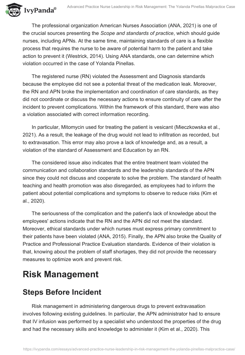 Advanced Practice Nurse Leadership in Risk Management: The Yolanda Pinellas Malpractice Case. Page 2