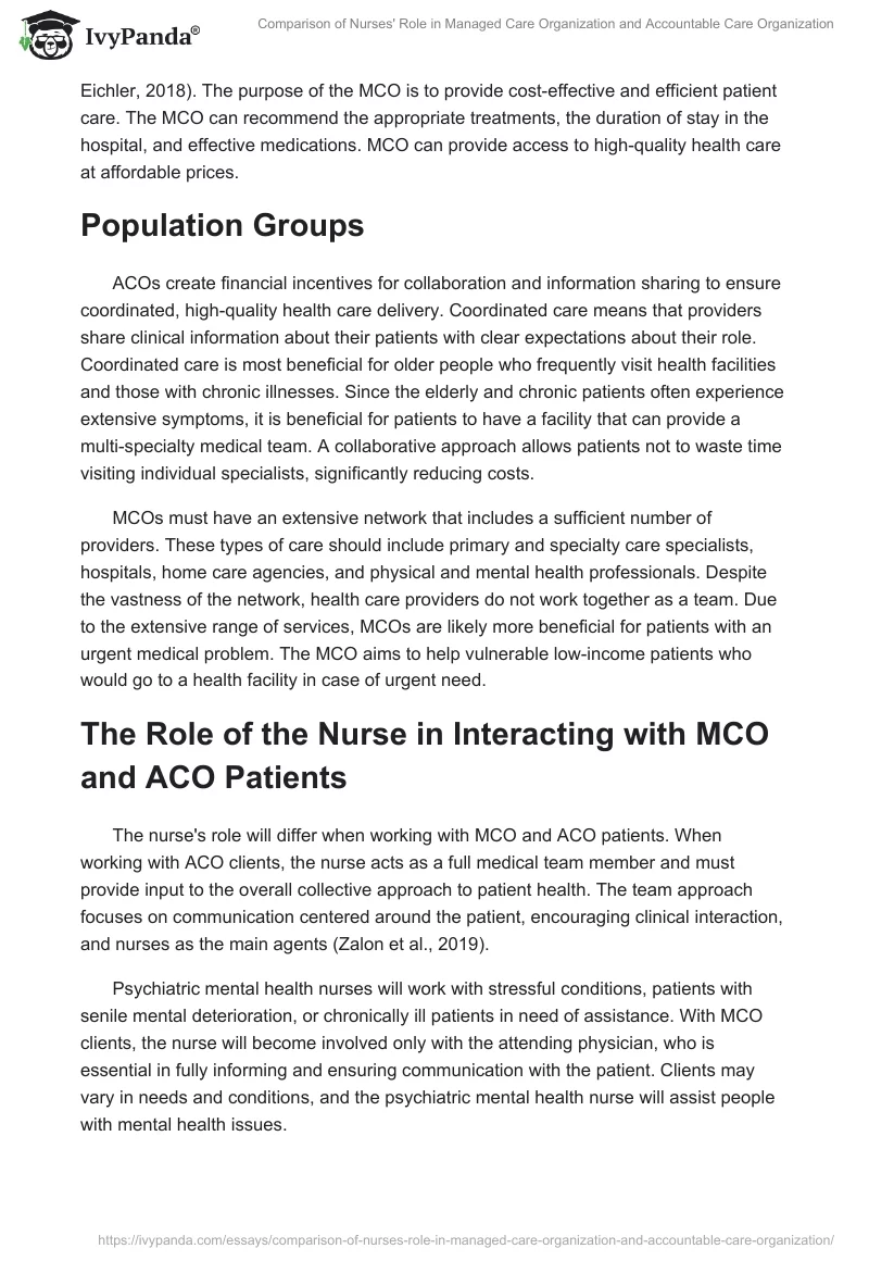 Comparison of Nurses' Role in Managed Care Organization and Accountable Care Organization. Page 2