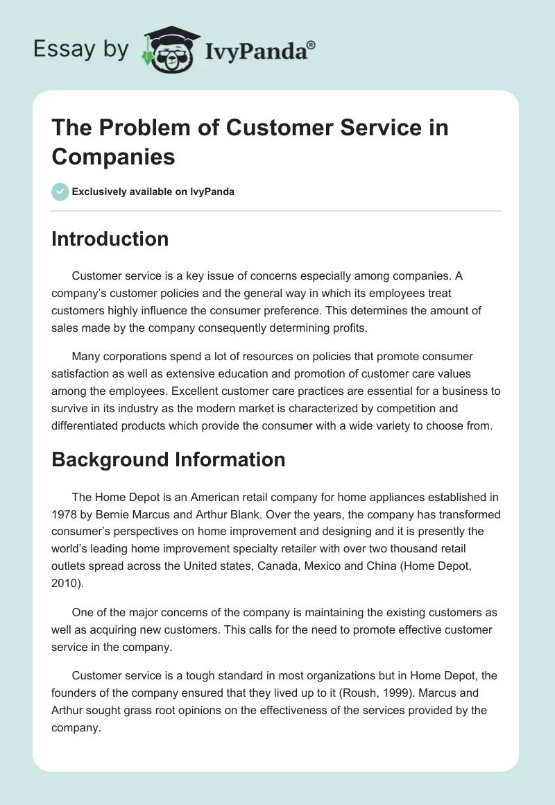 The Problem of Customer Service in Companies. Page 1