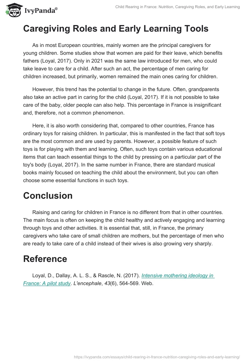 Child Rearing in France: Nutrition, Caregiving Roles, and Early Learning. Page 2