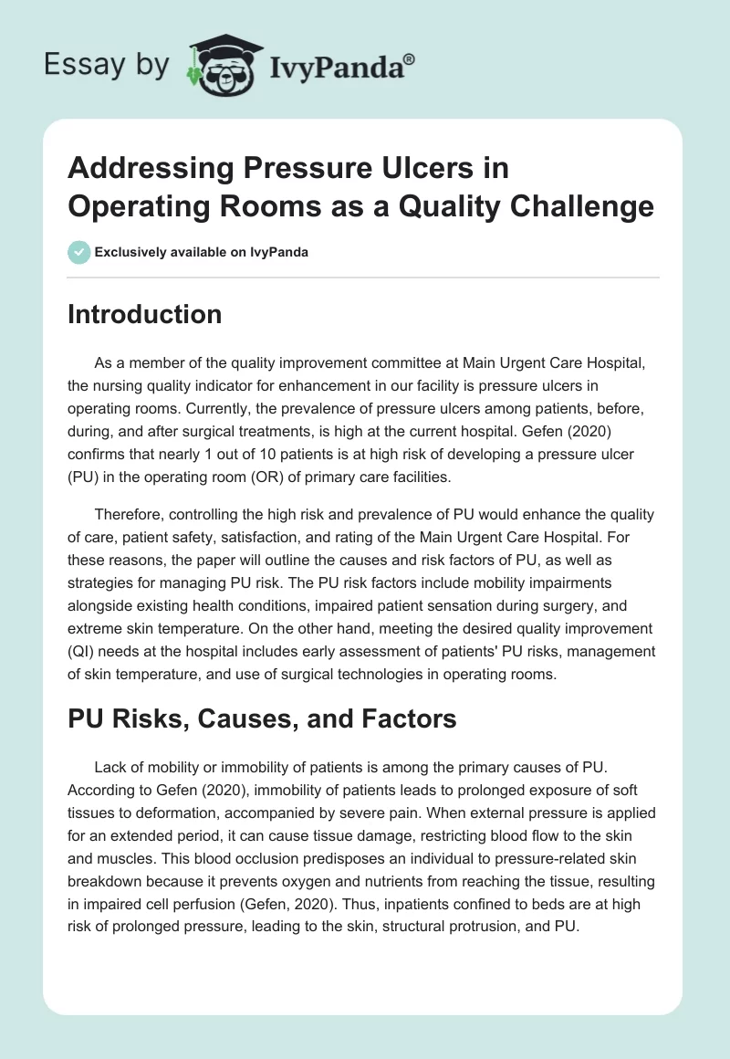 Addressing Pressure Ulcers in Operating Rooms as a Quality Challenge. Page 1