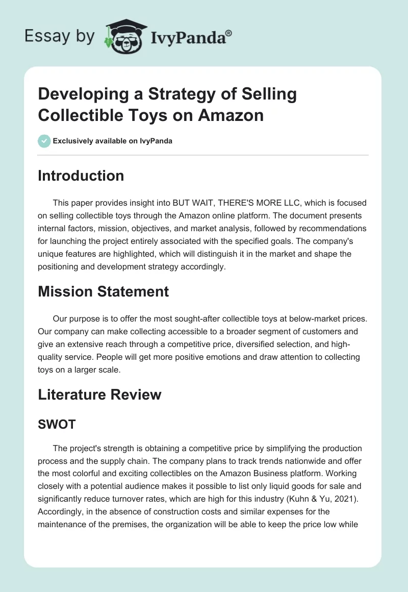 Developing a Strategy of Selling Collectible Toys on Amazon. Page 1