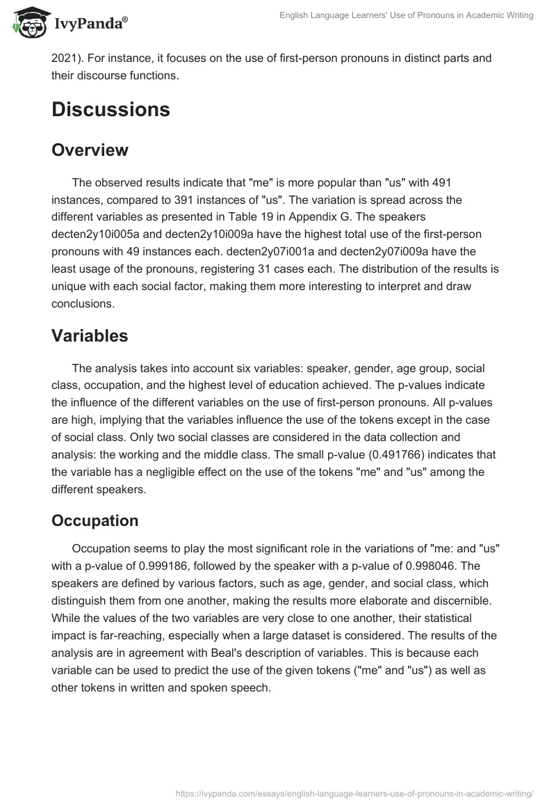 English Language Learners' Use of Pronouns in Academic Writing. Page 2