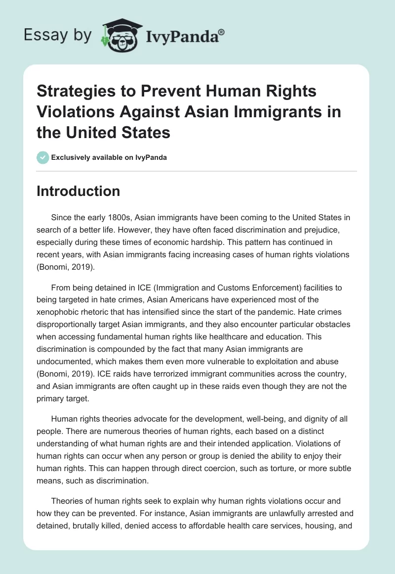 Strategies to Prevent Human Rights Violations Against Asian Immigrants in the United States. Page 1