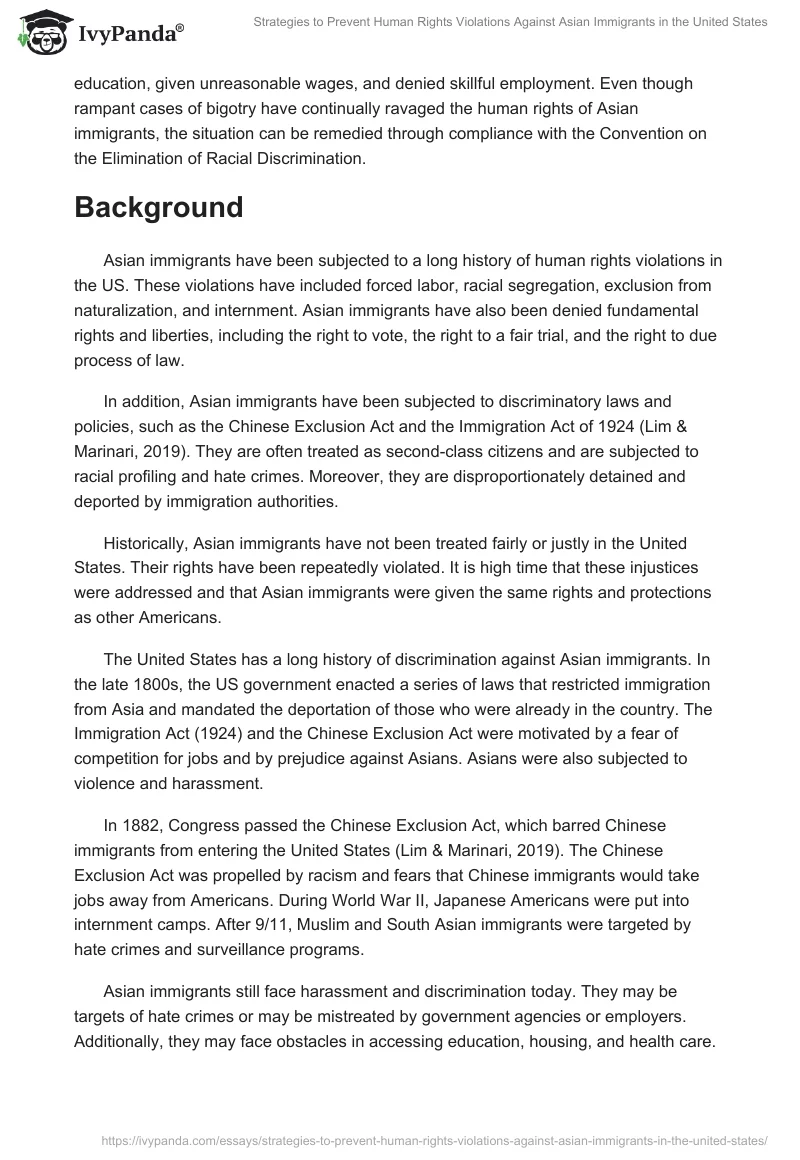 Strategies to Prevent Human Rights Violations Against Asian Immigrants in the United States. Page 2