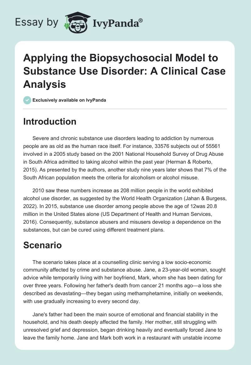 Applying the Biopsychosocial Model to Substance Use Disorder: A Clinical Case Analysis. Page 1