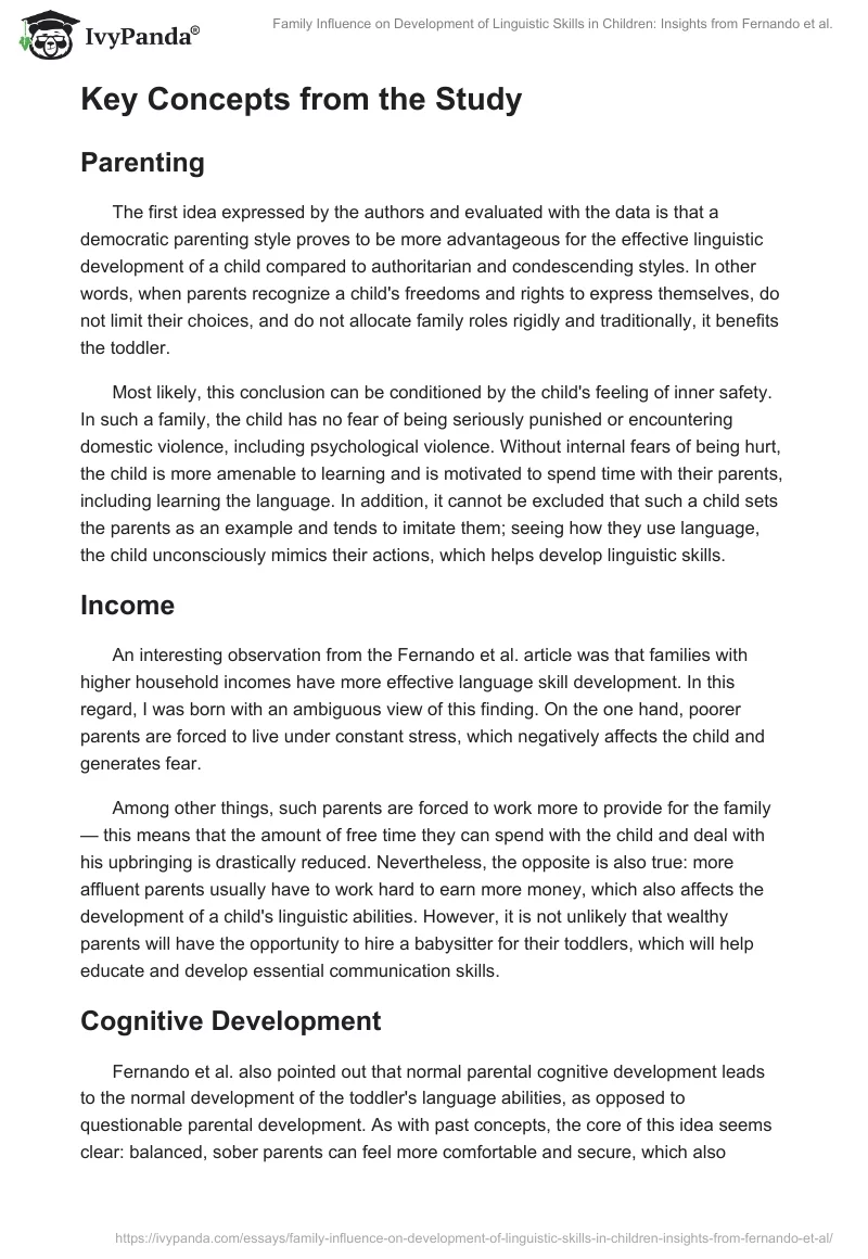 Family Influence on Development of Linguistic Skills in Children: Insights from Fernando et al.. Page 2