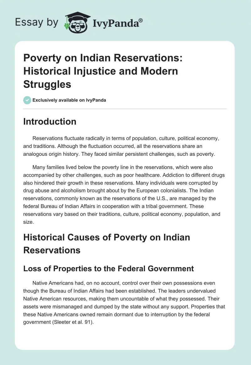 Poverty on Indian Reservations: Historical Injustice and Modern Struggles. Page 1