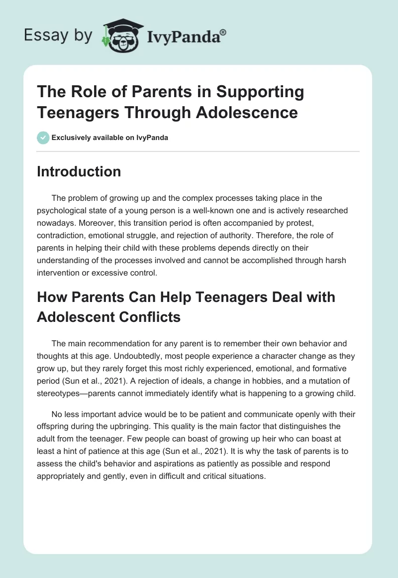 The Role of Parents in Supporting Teenagers Through Adolescence. Page 1