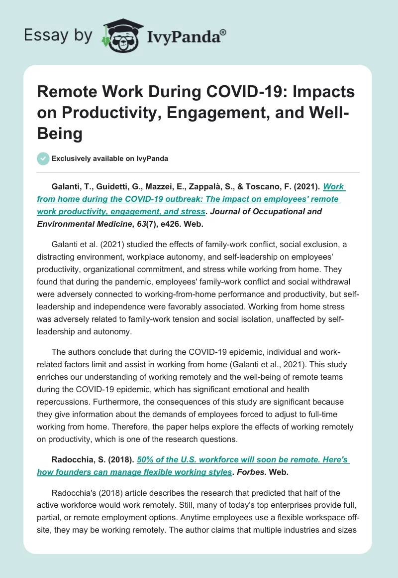 Remote Work During COVID-19: Impacts on Productivity, Engagement, and Well-Being. Page 1