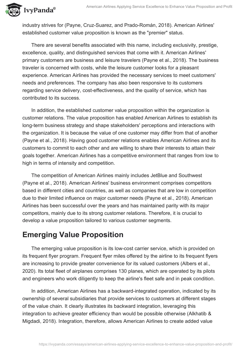 American Airlines Applying Service Excellence to Enhance Value Proposition and Profit. Page 2