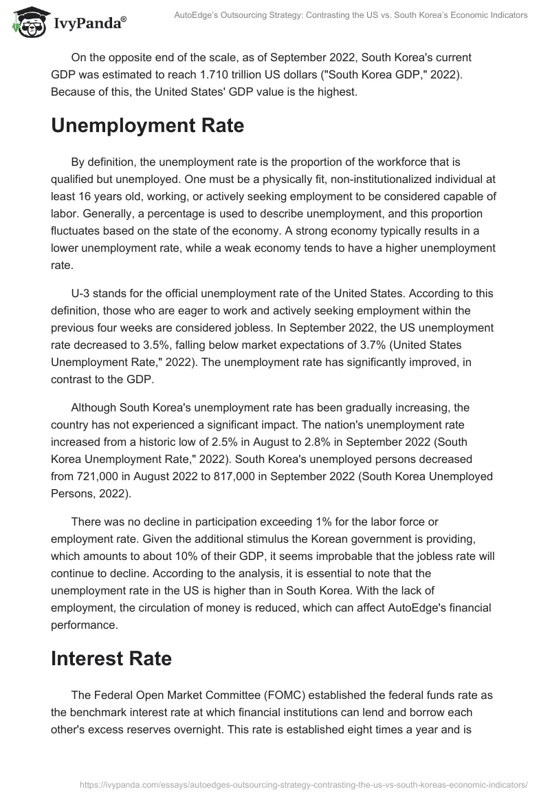 AutoEdge’s Outsourcing Strategy: Contrasting the US vs. South Korea’s Economic Indicators. Page 2