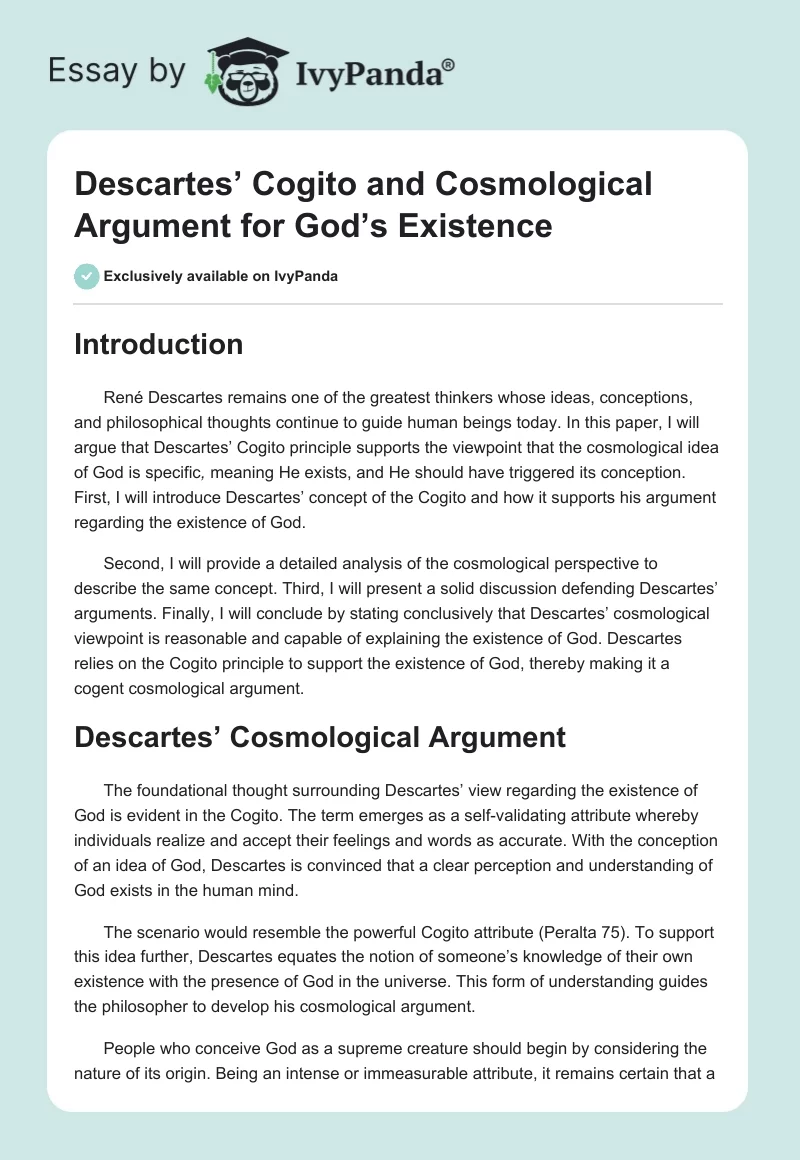 Descartes’ Cogito and Cosmological Argument for God’s Existence. Page 1