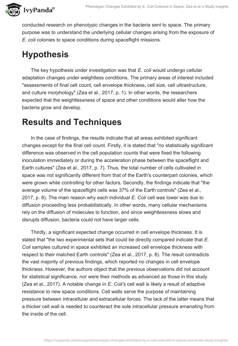 "Phenotypic Changes Exhibited by E. Coli Cultured in Space": Zea et al.'s Study Insights. Page 2