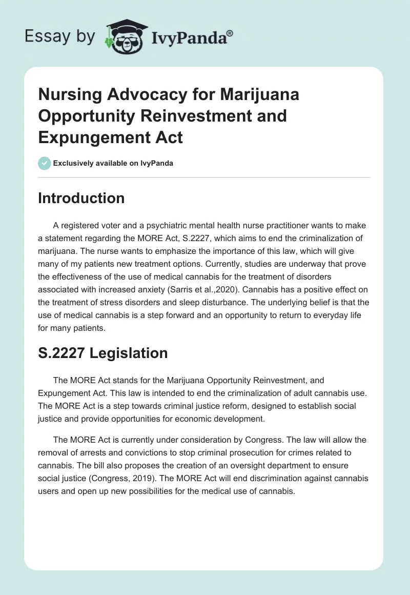 Nursing Advocacy for Marijuana Opportunity Reinvestment and Expungement Act. Page 1