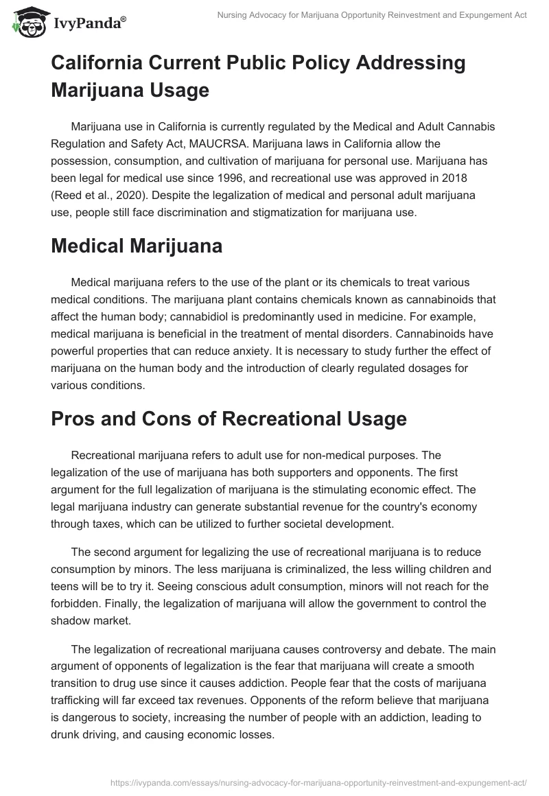 Nursing Advocacy for Marijuana Opportunity Reinvestment and Expungement Act. Page 2