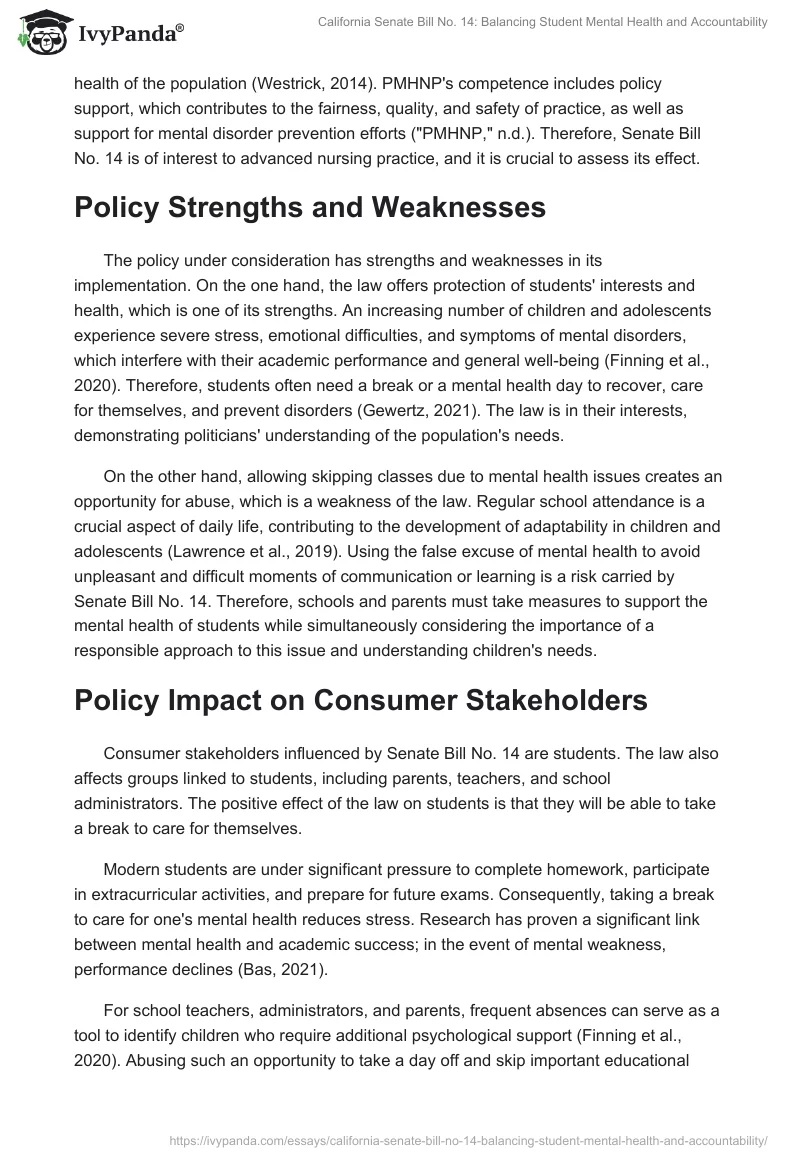 California Senate Bill No. 14: Balancing Student Mental Health and Accountability. Page 2