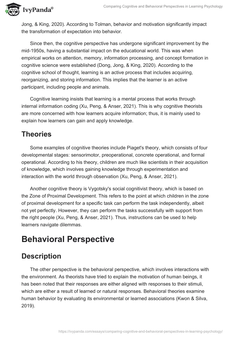 Comparing Cognitive and Behavioral Perspectives in Learning Psychology. Page 2