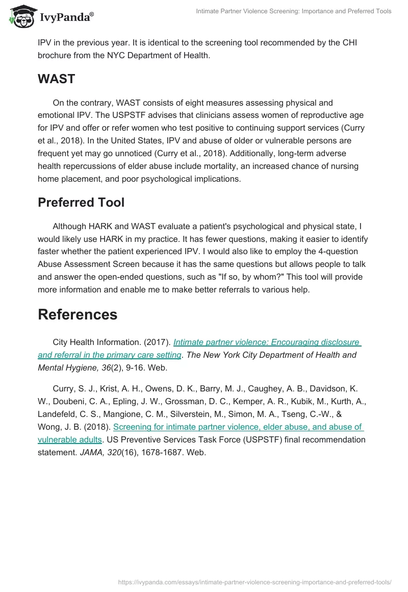 Intimate Partner Violence Screening: Importance and Preferred Tools. Page 2