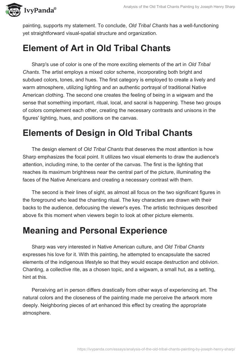 Analysis of the "Old Tribal Chants" Painting by Joseph Henry Sharp. Page 2