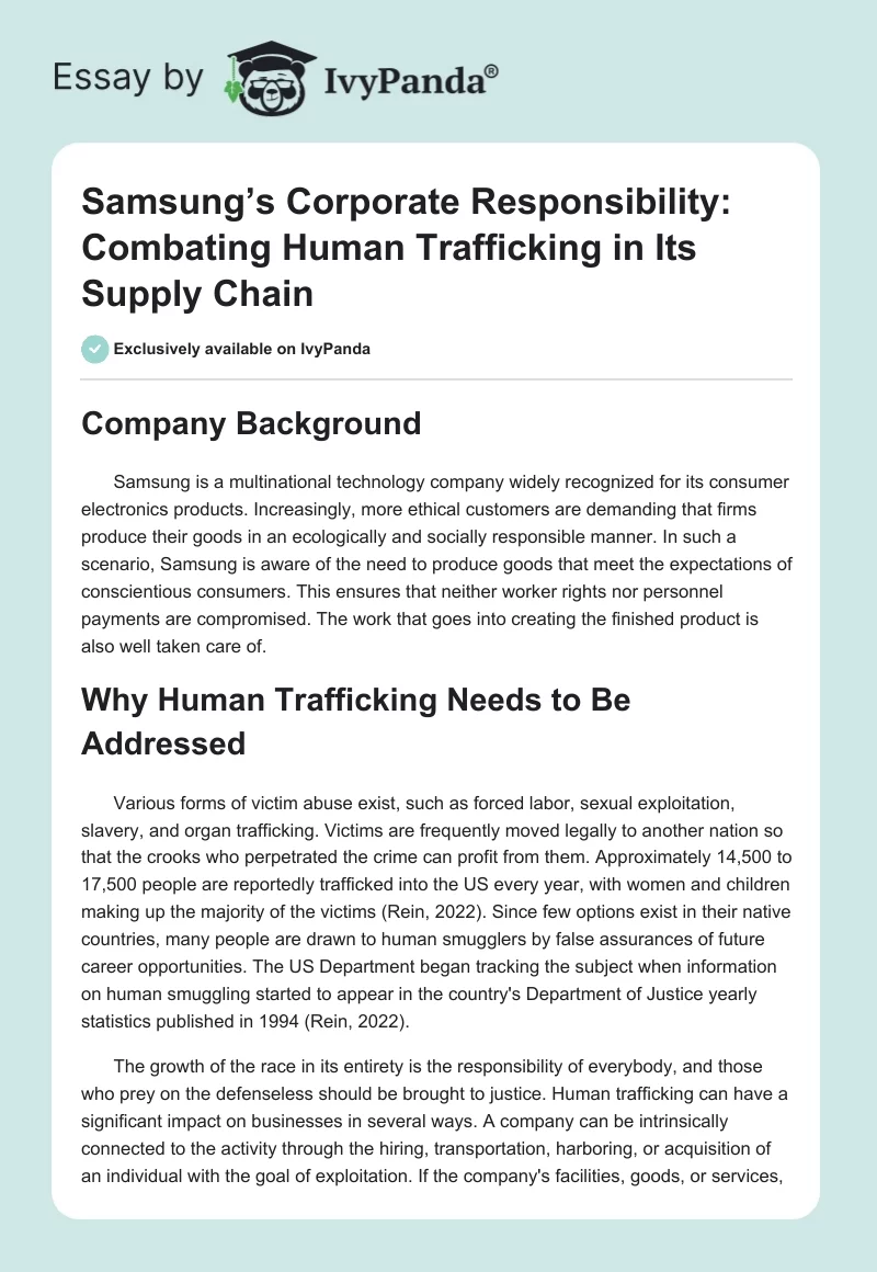 Samsung’s Corporate Responsibility: Combating Human Trafficking in Its Supply Chain. Page 1