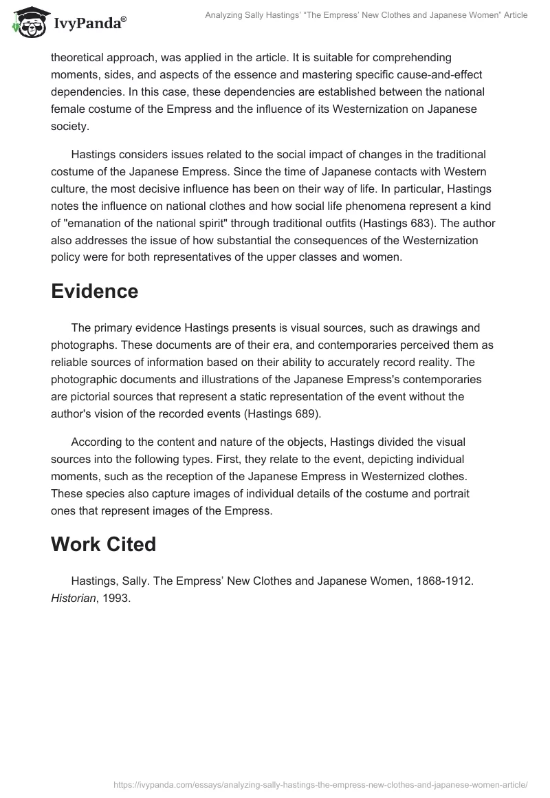 Analyzing Sally Hastings’ “The Empress’ New Clothes and Japanese Women” Article. Page 2