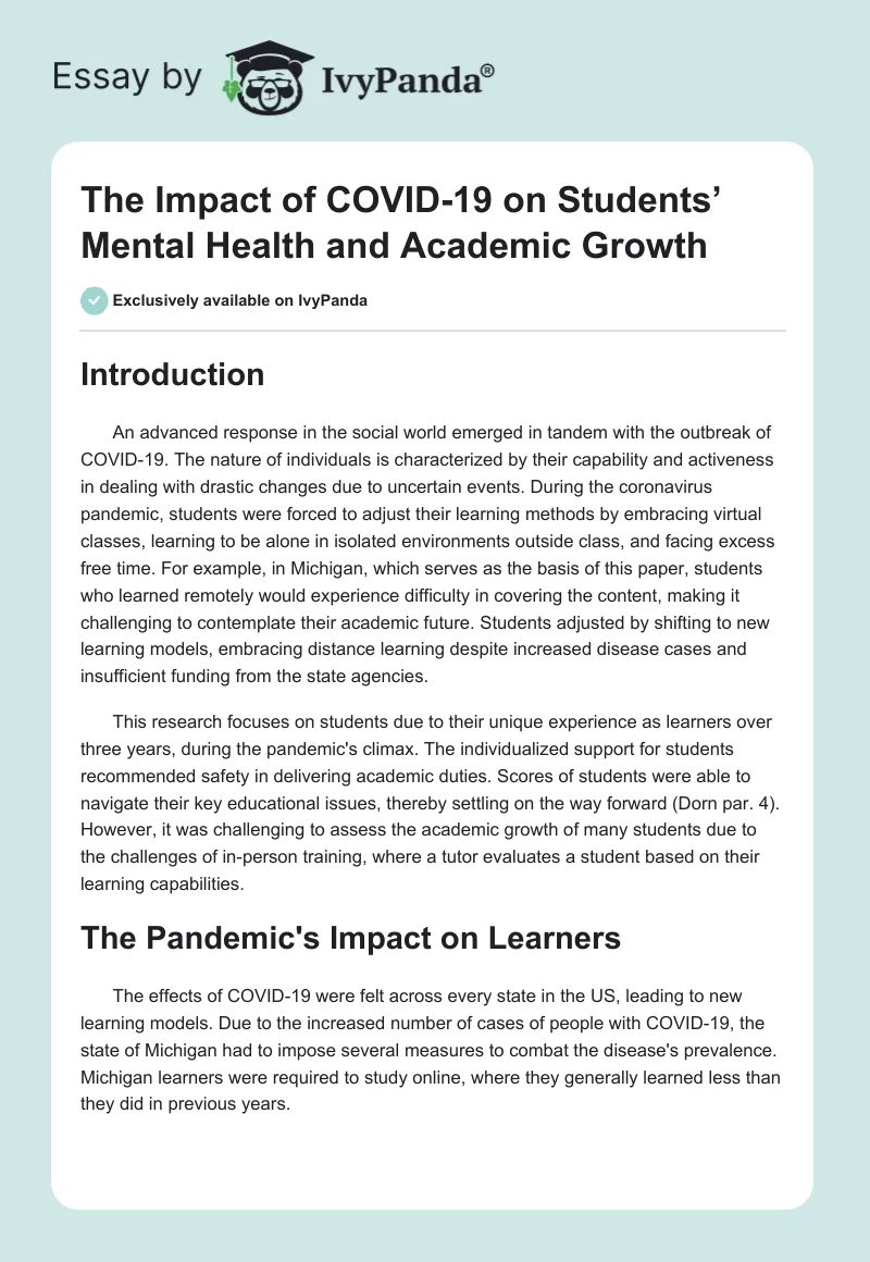The Impact of COVID-19 on Students’ Mental Health and Academic Growth. Page 1