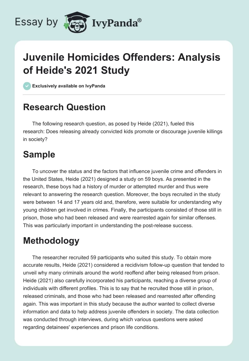 Juvenile Homicides Offenders: Analysis of Heide's 2021 Study. Page 1
