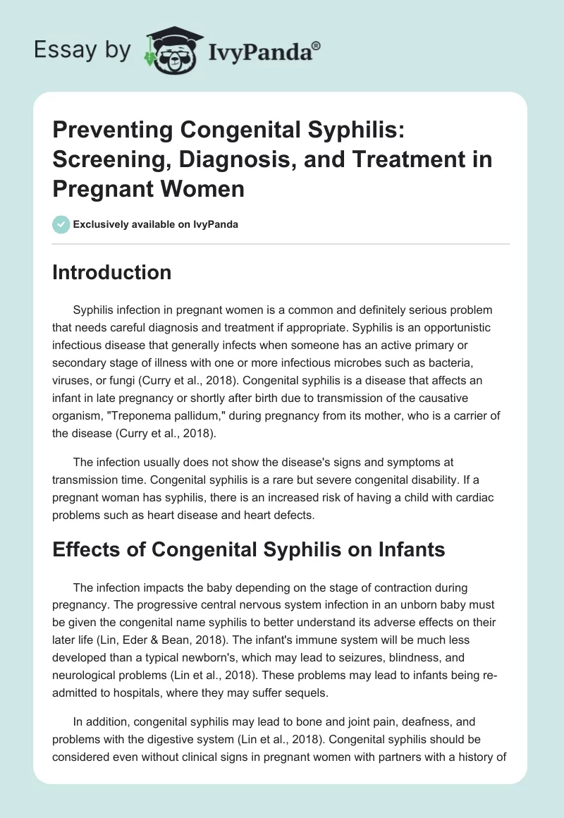 Preventing Congenital Syphilis: Screening, Diagnosis, and Treatment in Pregnant Women. Page 1