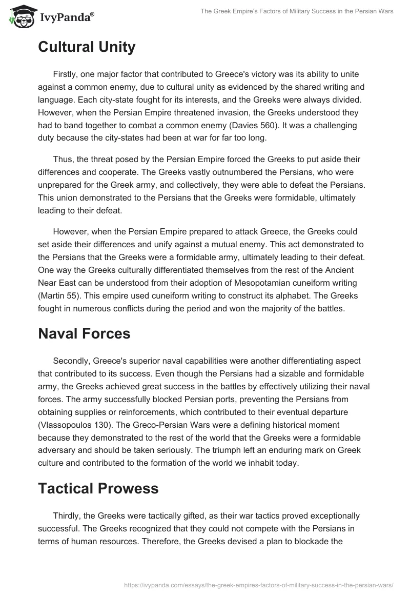 The Greek Empire’s Factors of Military Success in the Persian Wars. Page 2