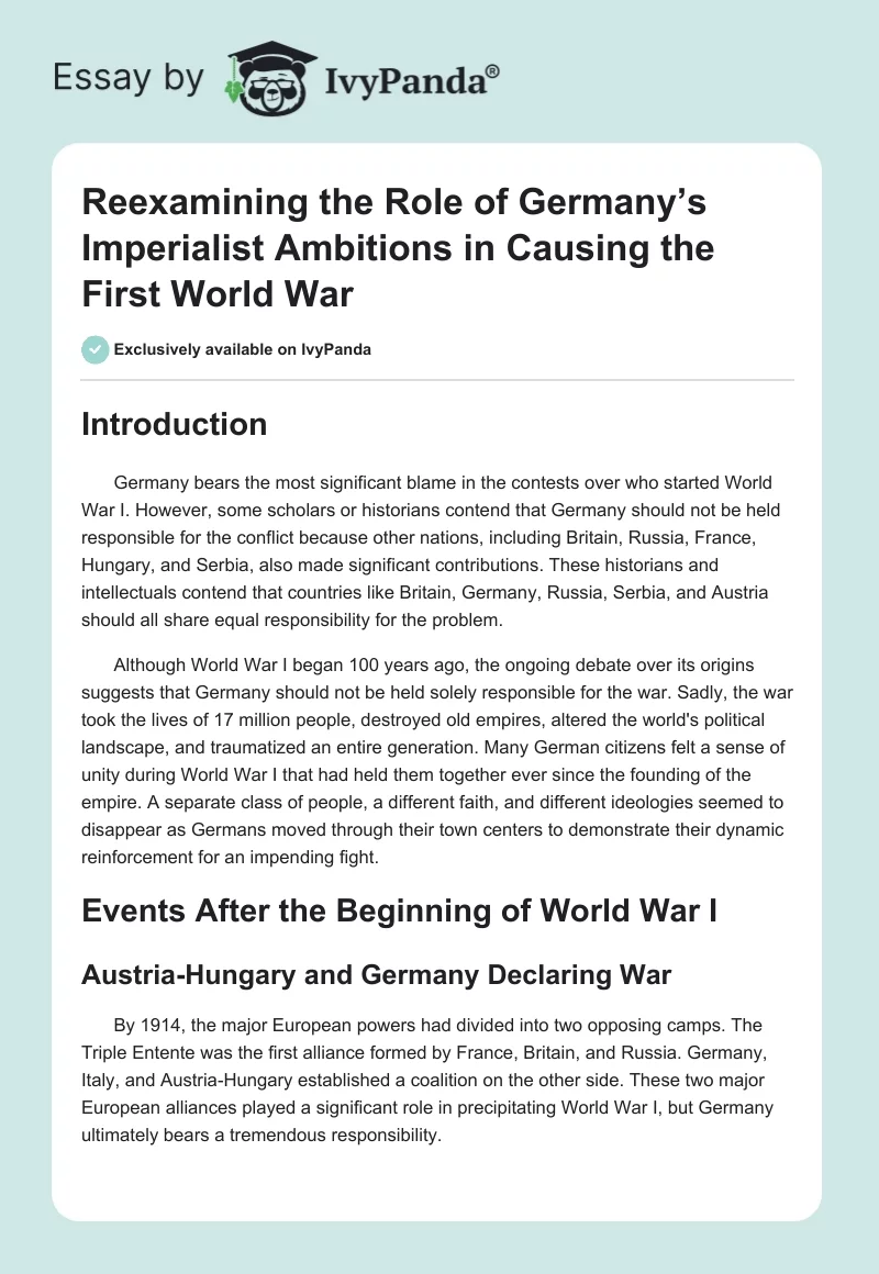 Reexamining the Role of Germany’s Imperialist Ambitions in Causing the First World War. Page 1