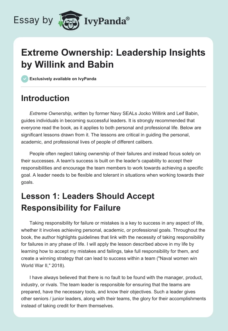 Extreme Ownership: Leadership Insights by Willink and Babin. Page 1