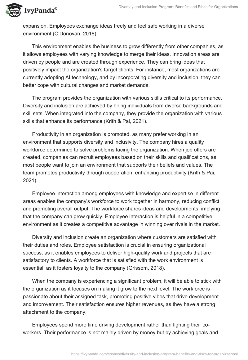 Diversity and Inclusion Program: Benefits and Risks for Organizations. Page 2