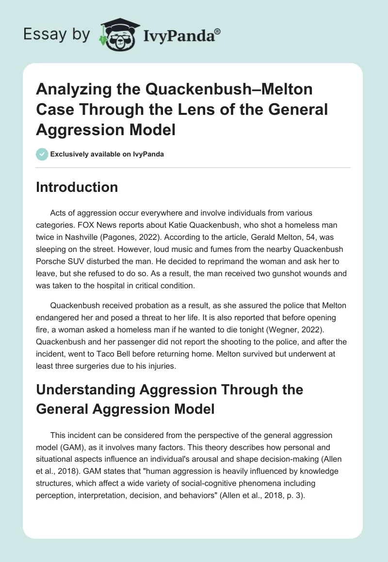 Analyzing the Quackenbush–Melton Case Through the Lens of the General Aggression Model. Page 1