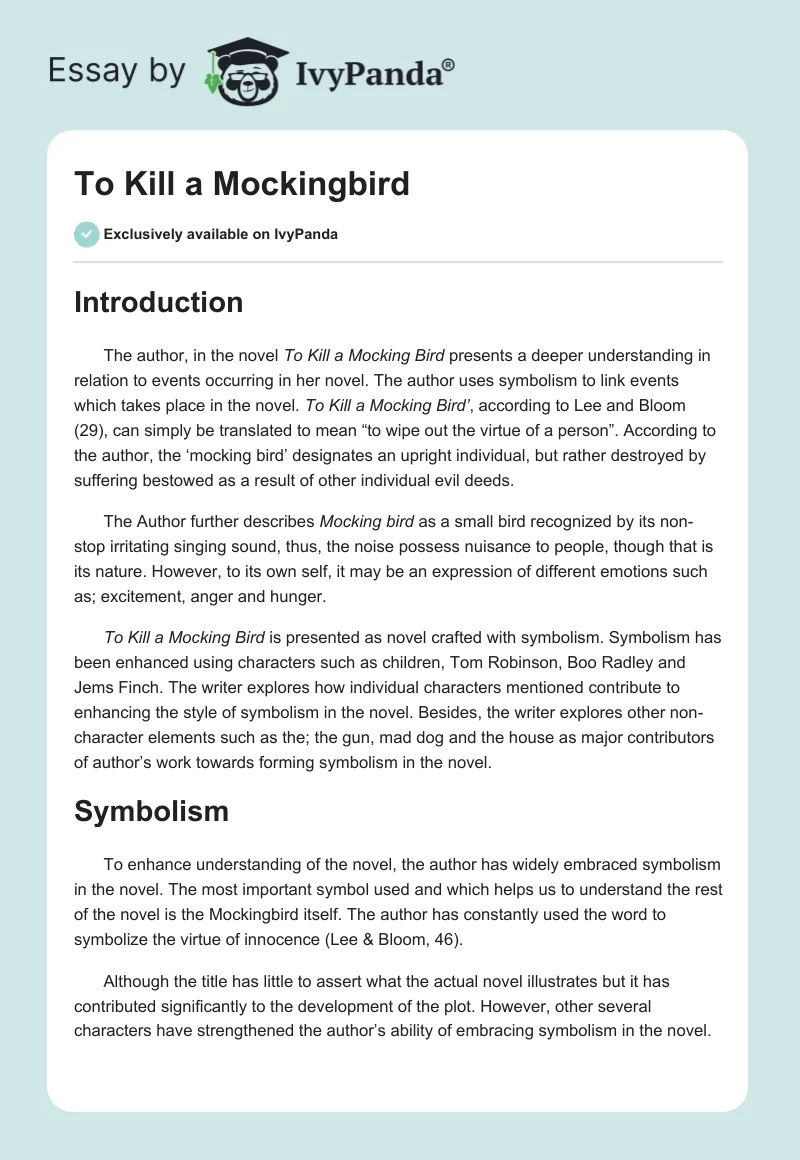 to kill a mockingbird research paper pdf
