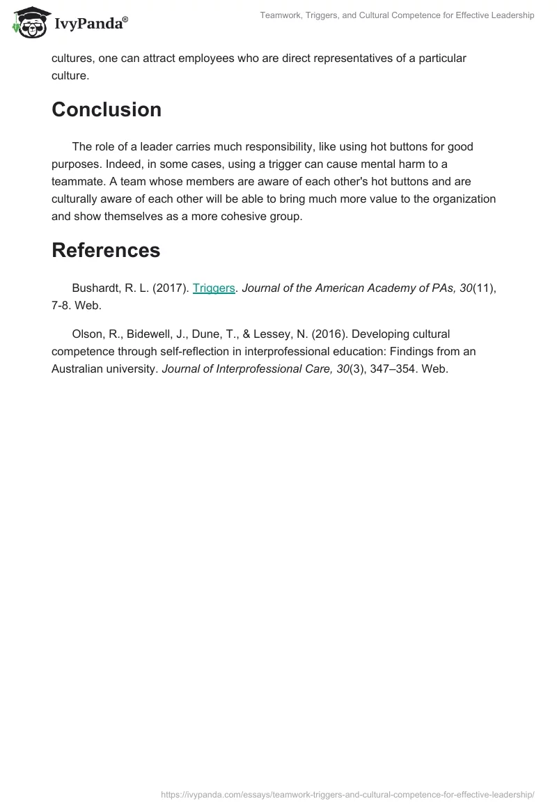 Teamwork, Triggers, and Cultural Competence for Effective Leadership. Page 2