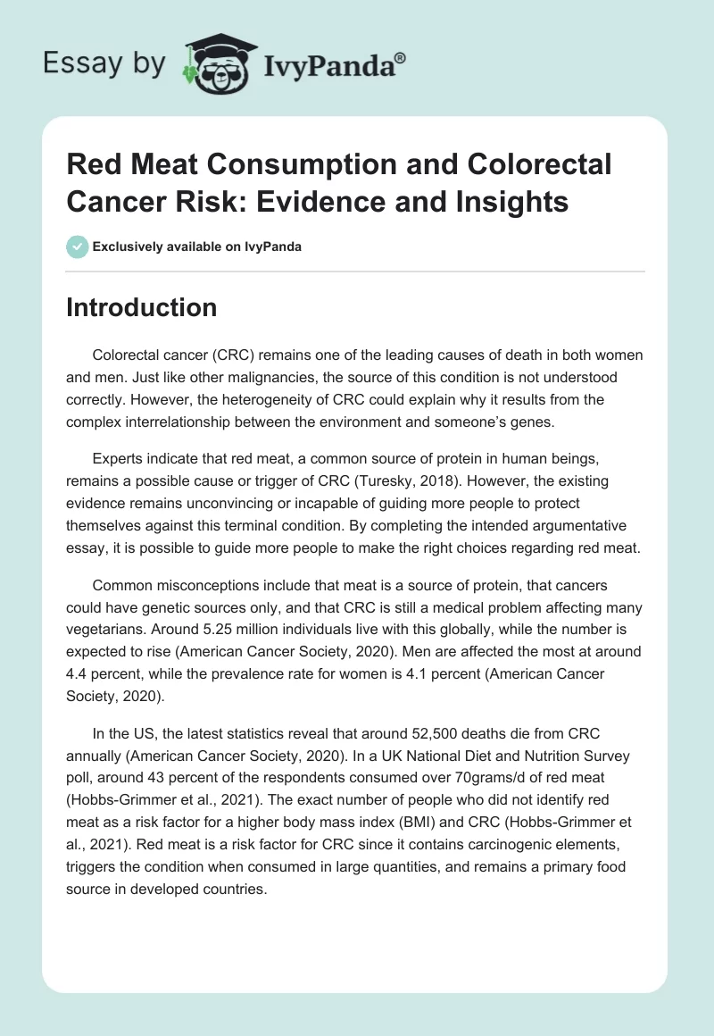 Red Meat Consumption and Colorectal Cancer Risk: Evidence and Insights. Page 1